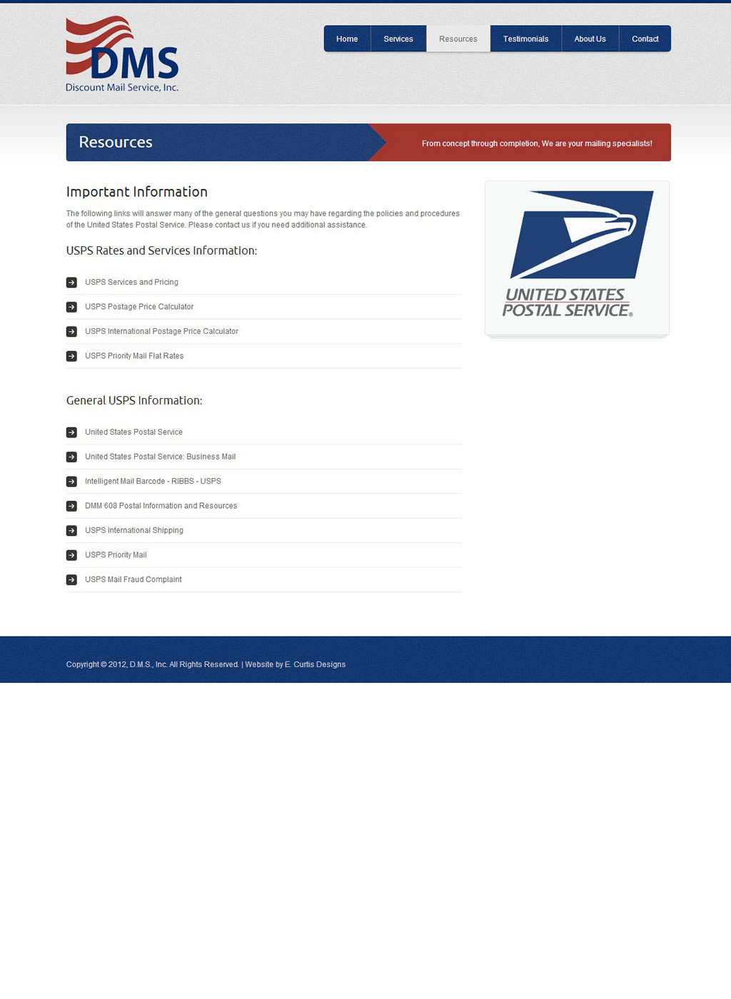 Resources page of Discount Mail Services, Inc.
