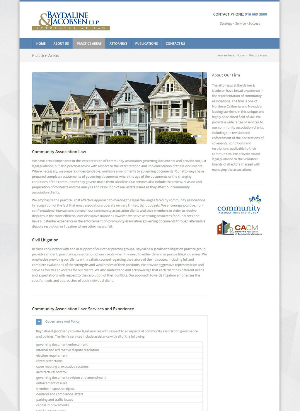 Practice areas page of Baydaline & Jacobsen, LLP