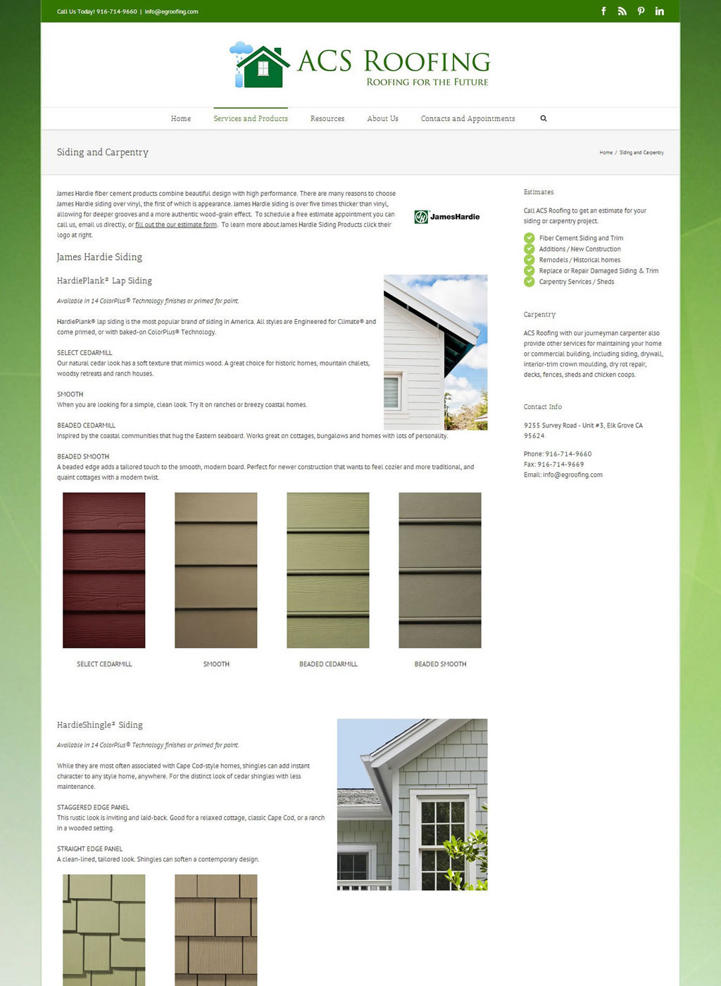 Siding and Carpentry page of ACS Roofing