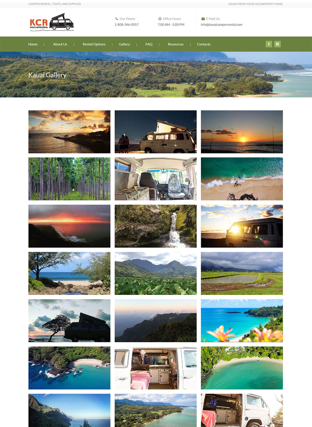 Gallery page developed for Kauai camper rental business
