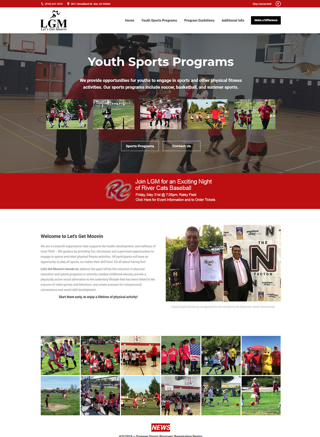 Website developed for Sacramento youth sports business