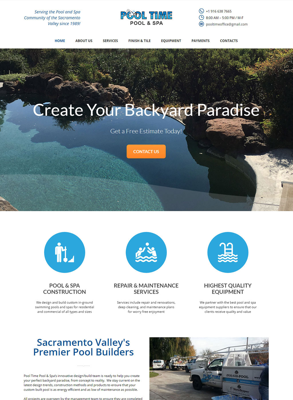 Website developed for Sacramento pool and spa construction business
