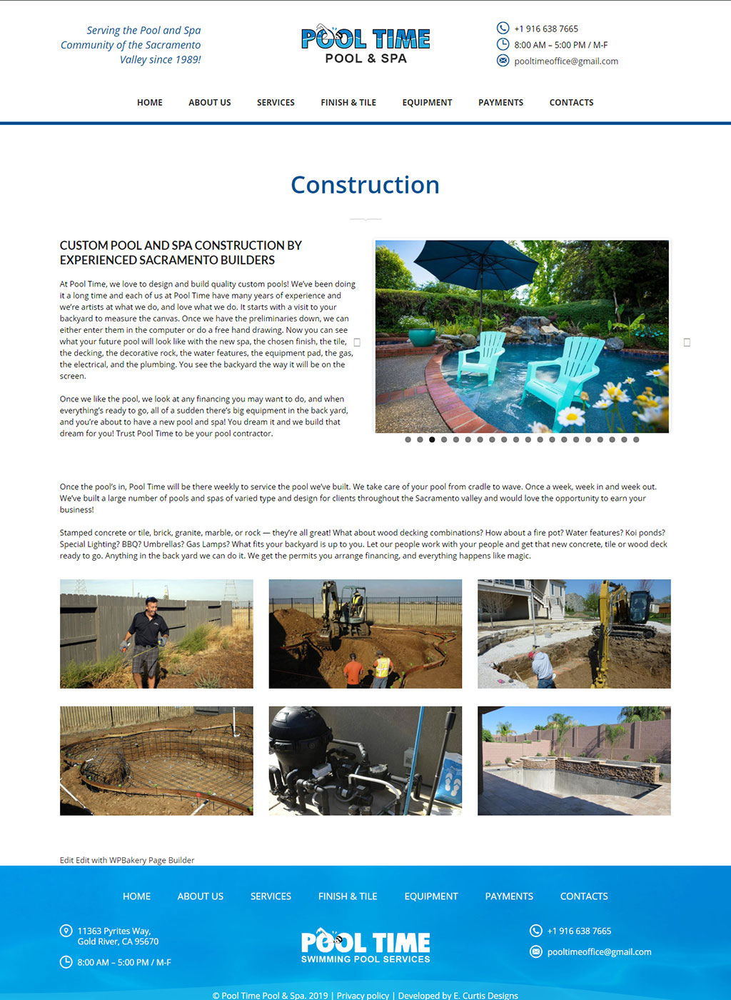 Pool construction page developed for Sacramento pool and spa business