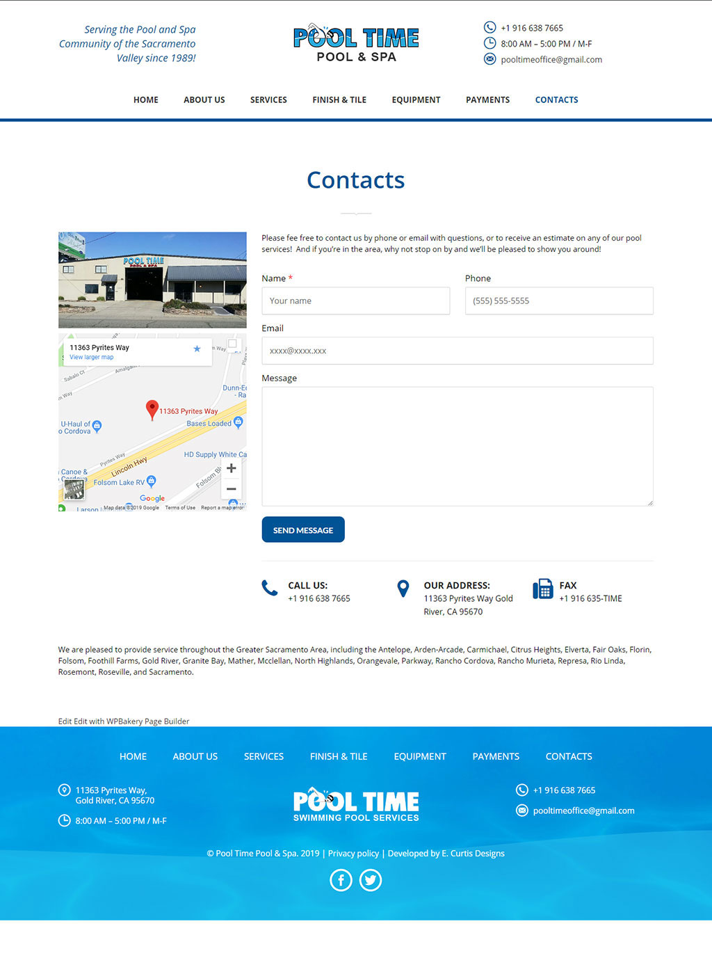 Contact page developed for Sacramento pool and spa contractors