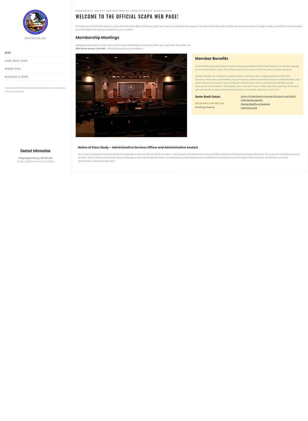 Home page developed for Sacramento county labor union website