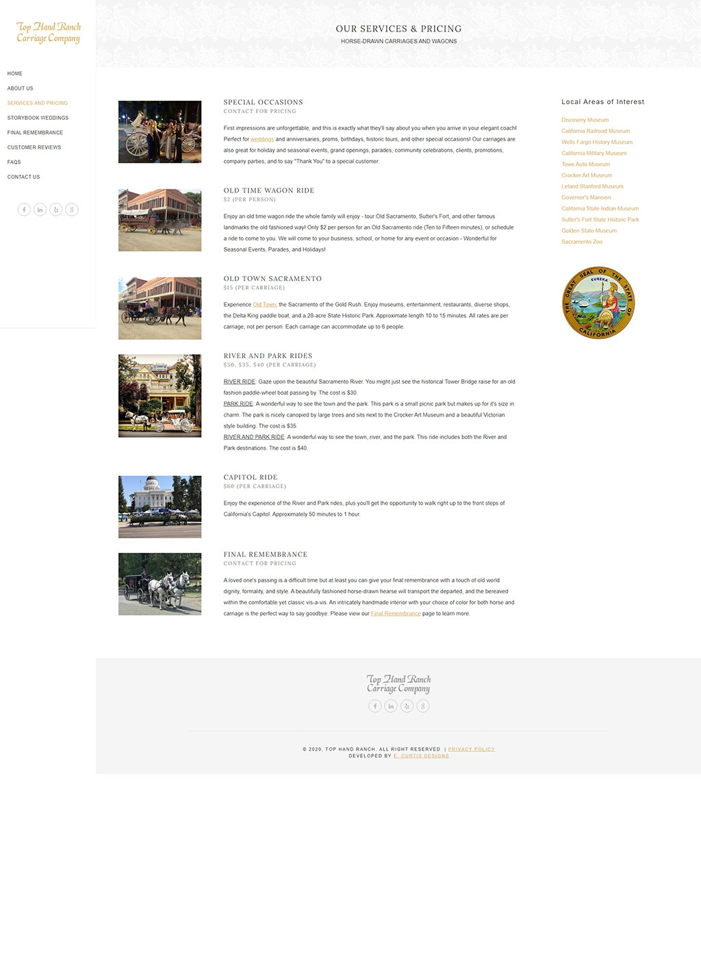 Website developed for Top Hand Ranch Carriage Company