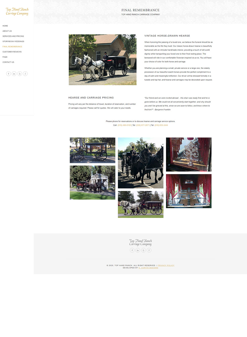 Website developed for Top Hand Ranch Carriage Company