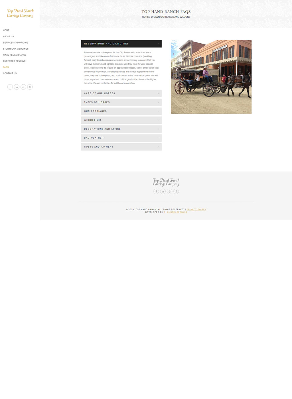 Website developed for Top Hand Ranch Carriage Company