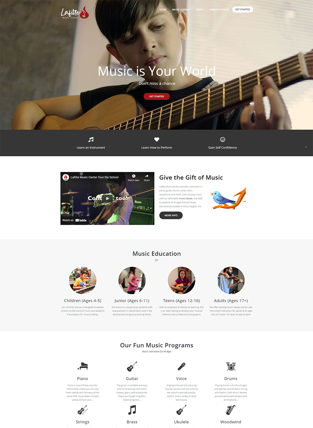 Website developed for Lafitte Music Center