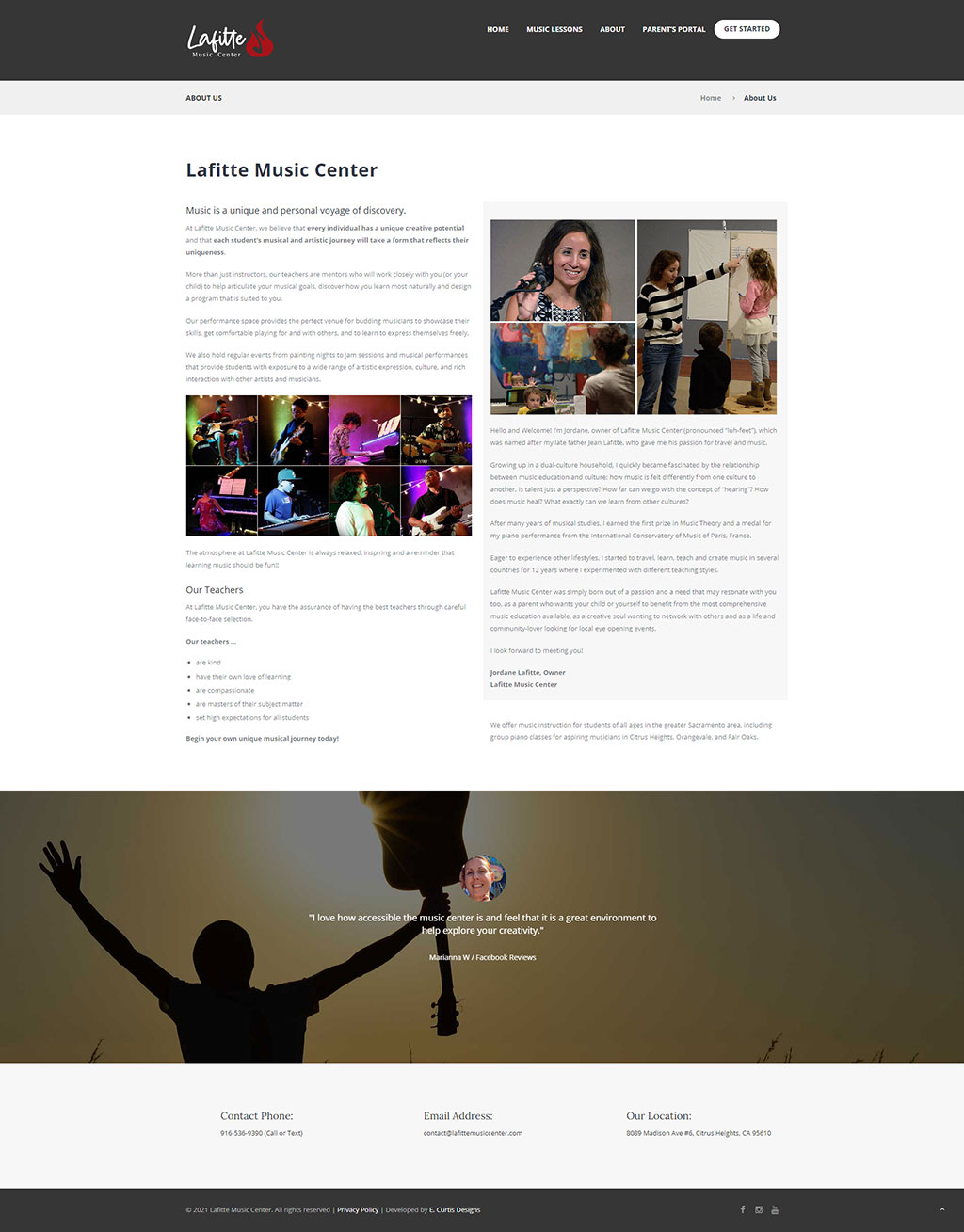 Website developed for Lafitte Music Center