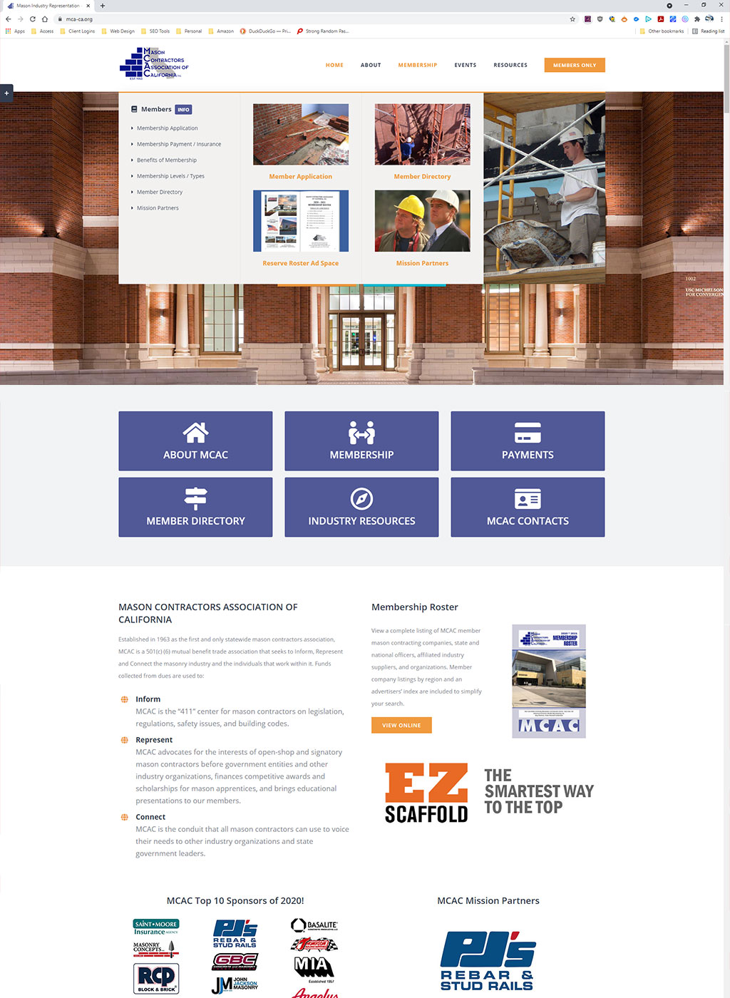 Website developed for the Mason Contractors Association of California