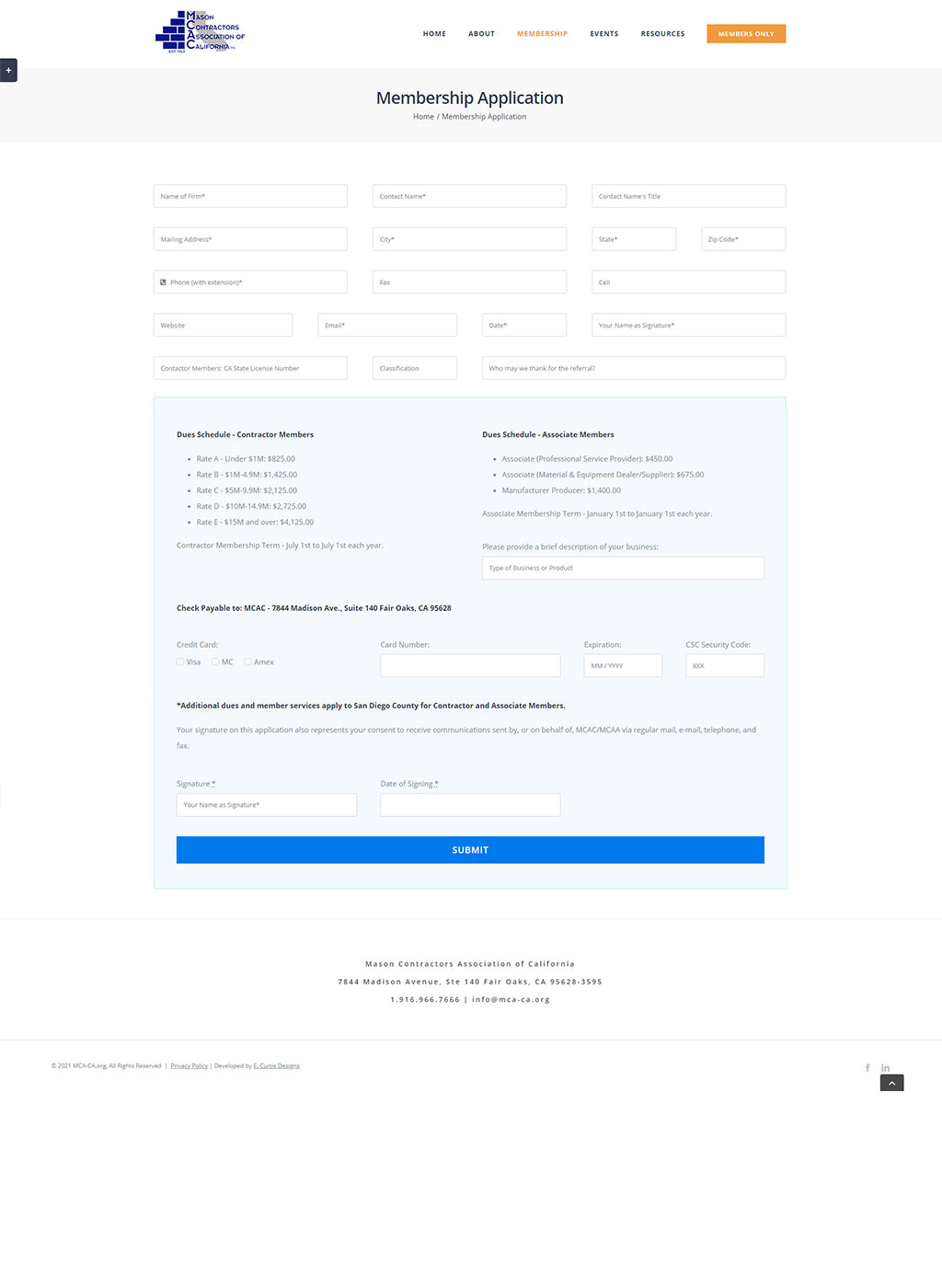 Website developed for the Mason Contractors Association of California