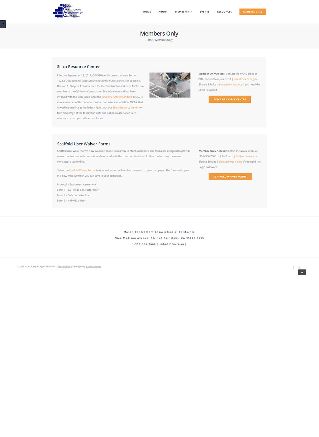 Website developed for the Mason Contractors Association of California