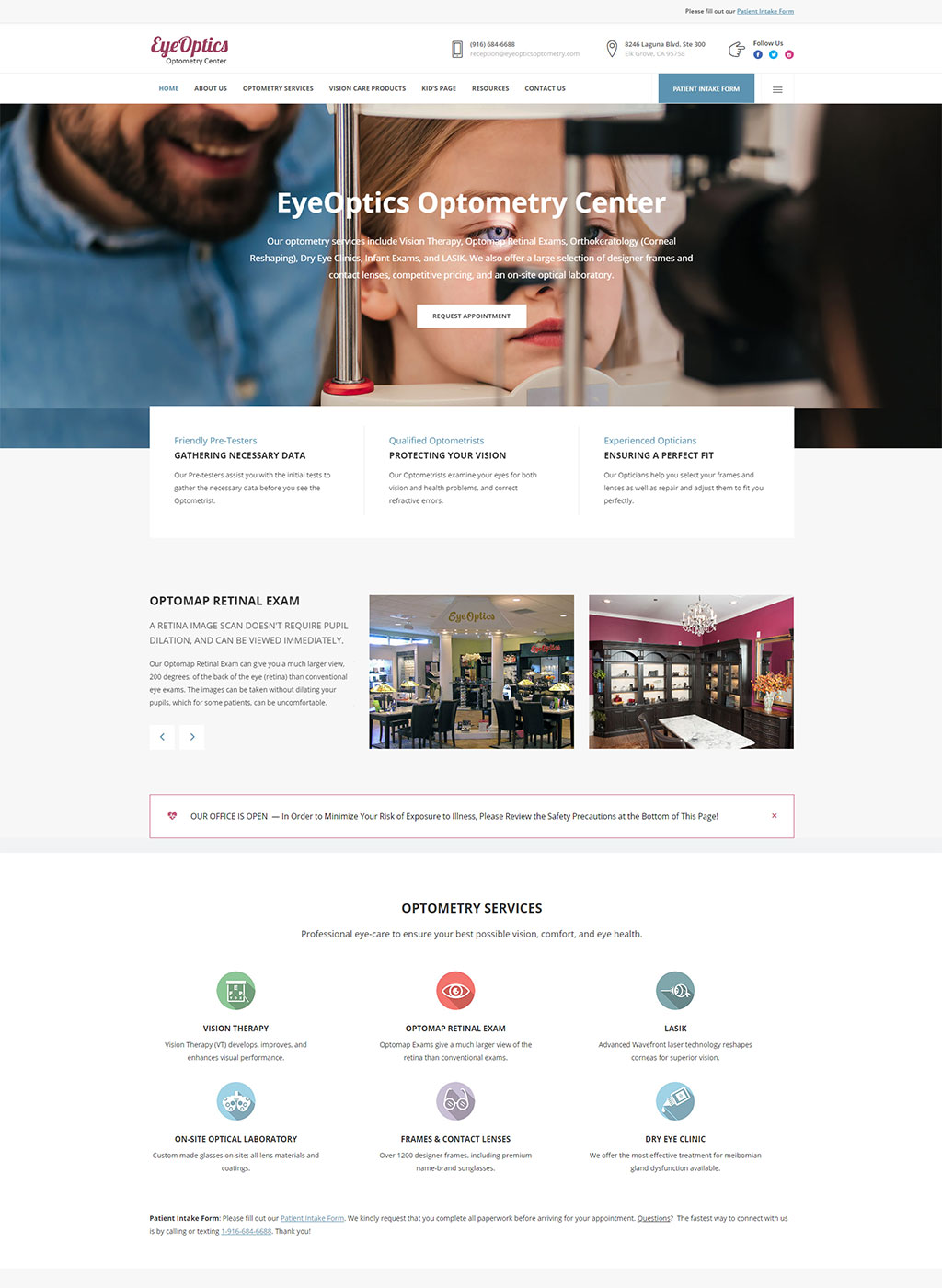 Web development for Eye Optics Optometry Center