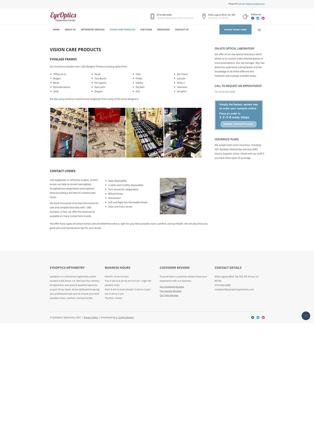 Web development for Eye Optics Optometry Center