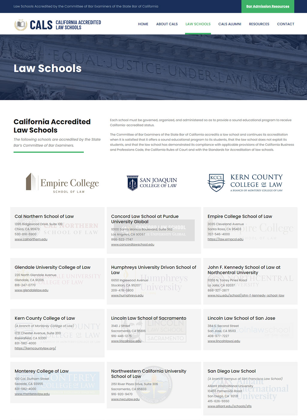 Web development for California Accredited Law Schools (CALS)