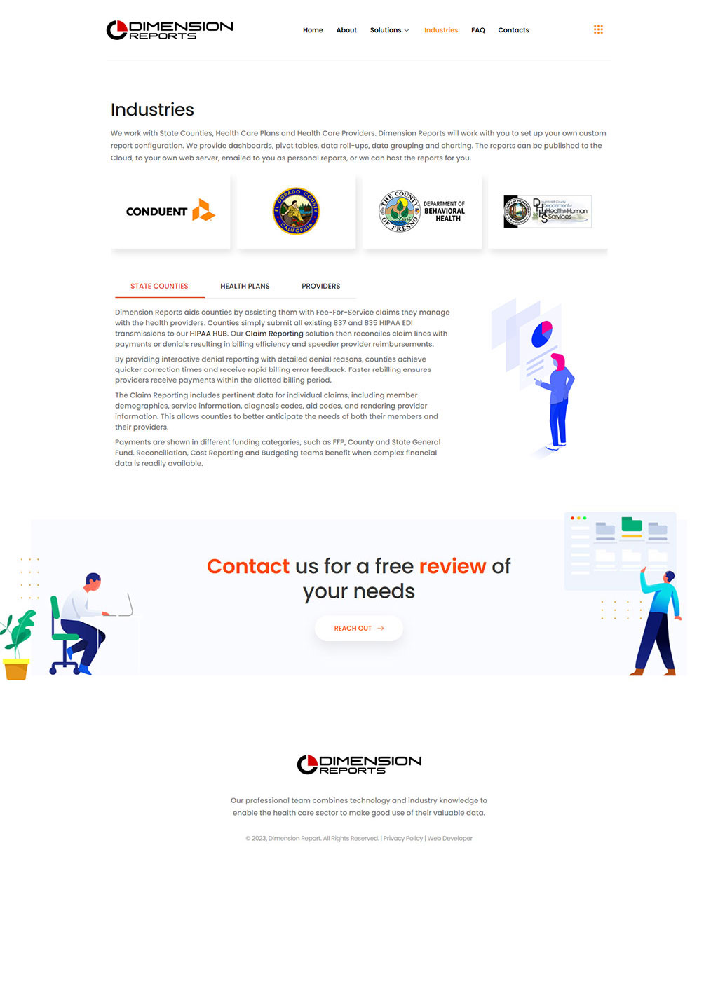 Website developed for Dimension Reports