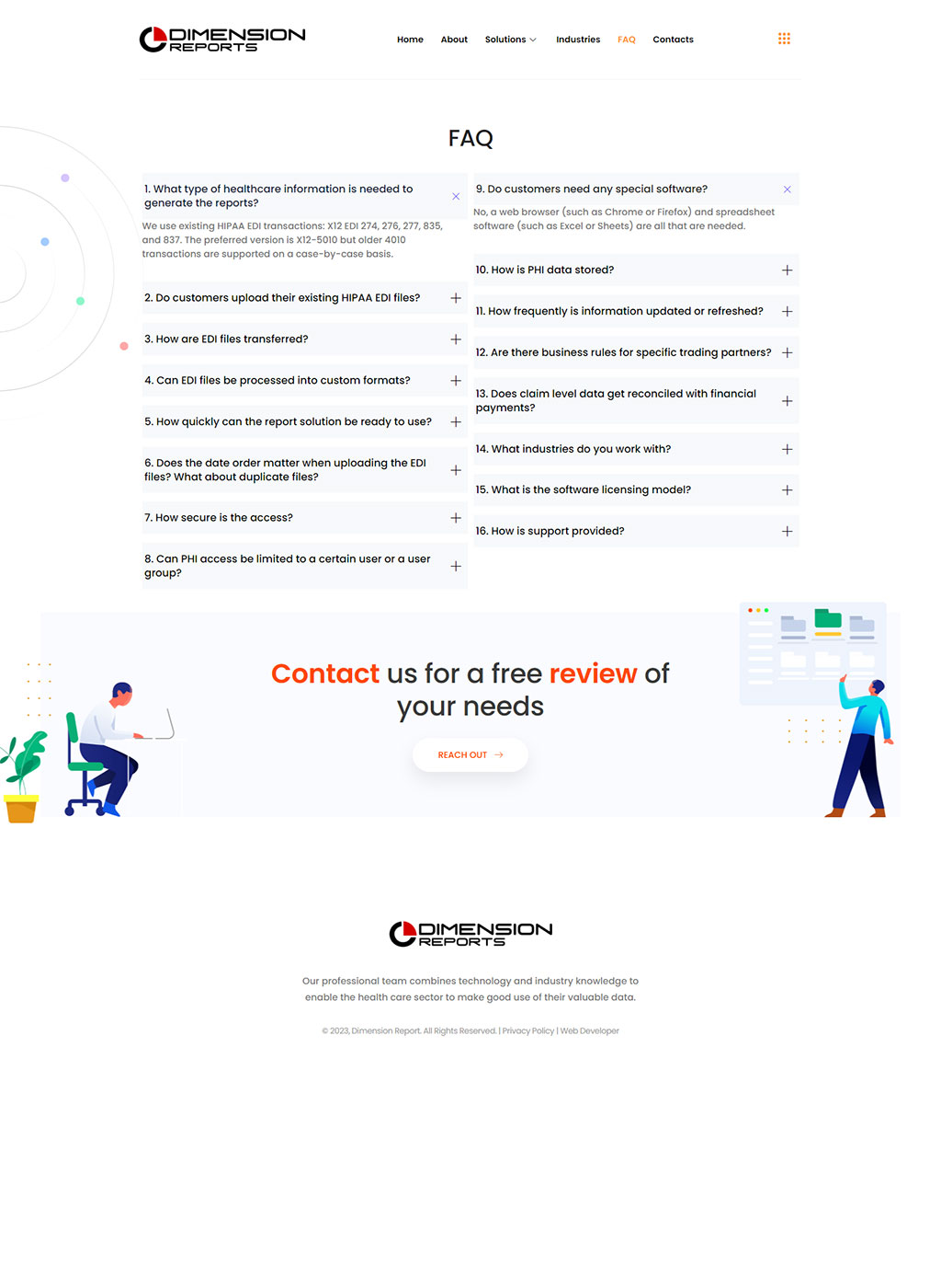 Website developed for Dimension Reports