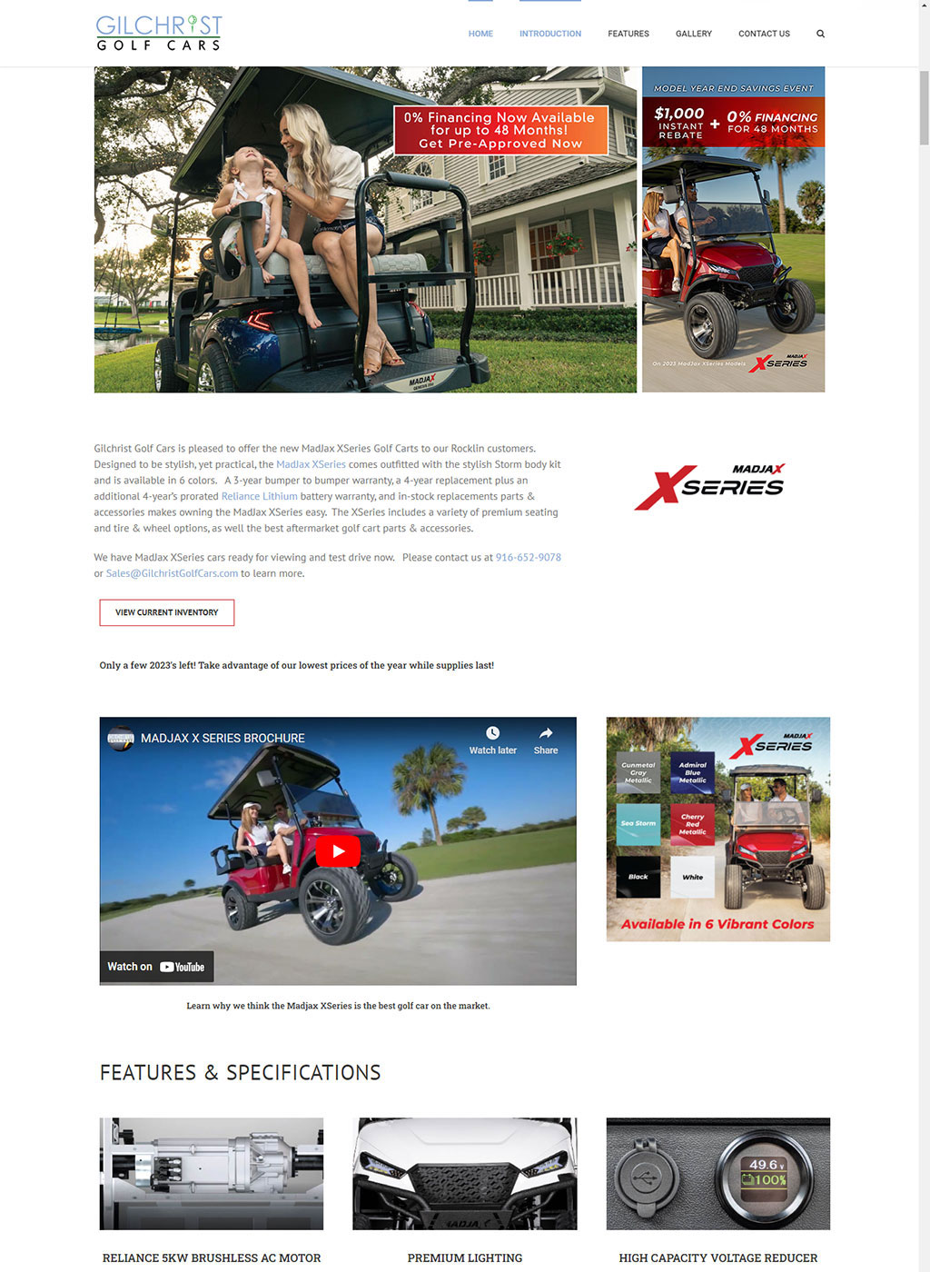 Website developed for XSeries Golf Carts