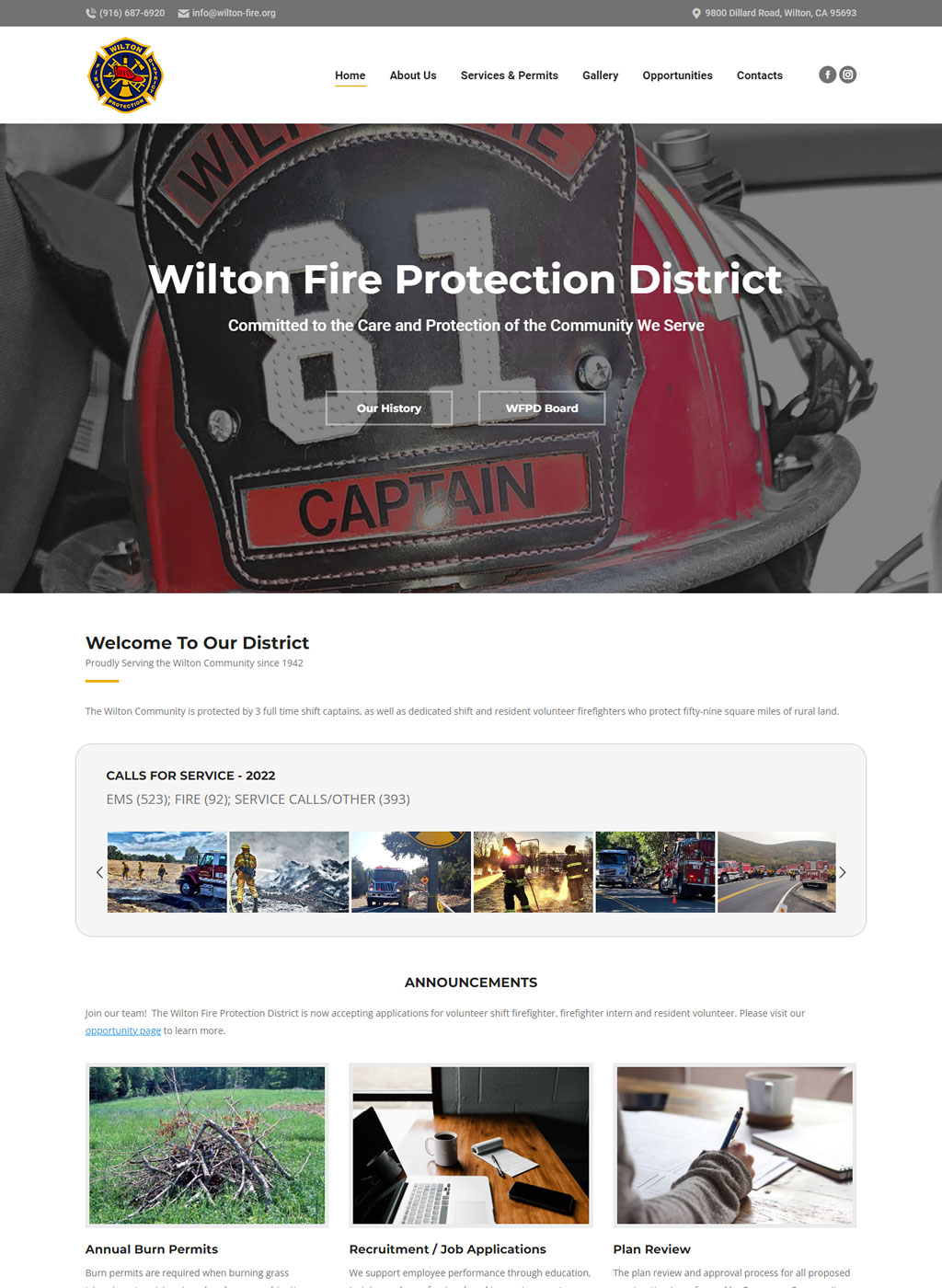 Website developed for Wilton Fire Protection District