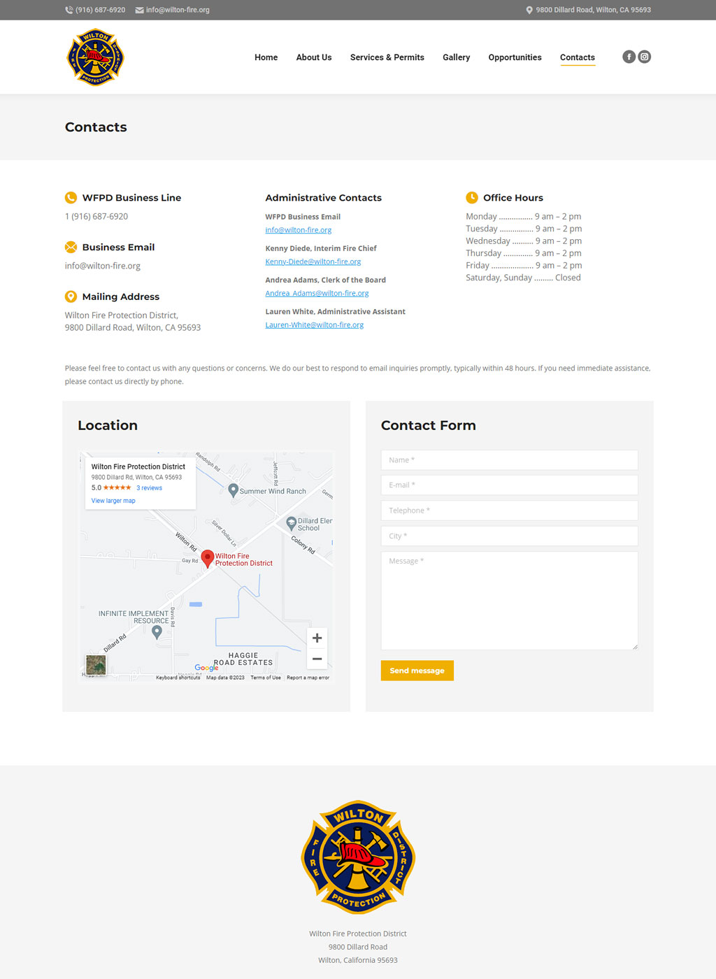 Website developed for Wilton Fire Protection District