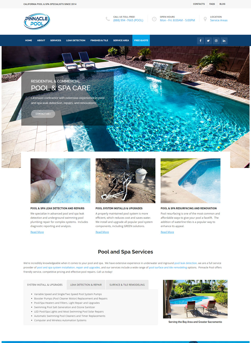 Website developed for Pinnacle Pool & Spa