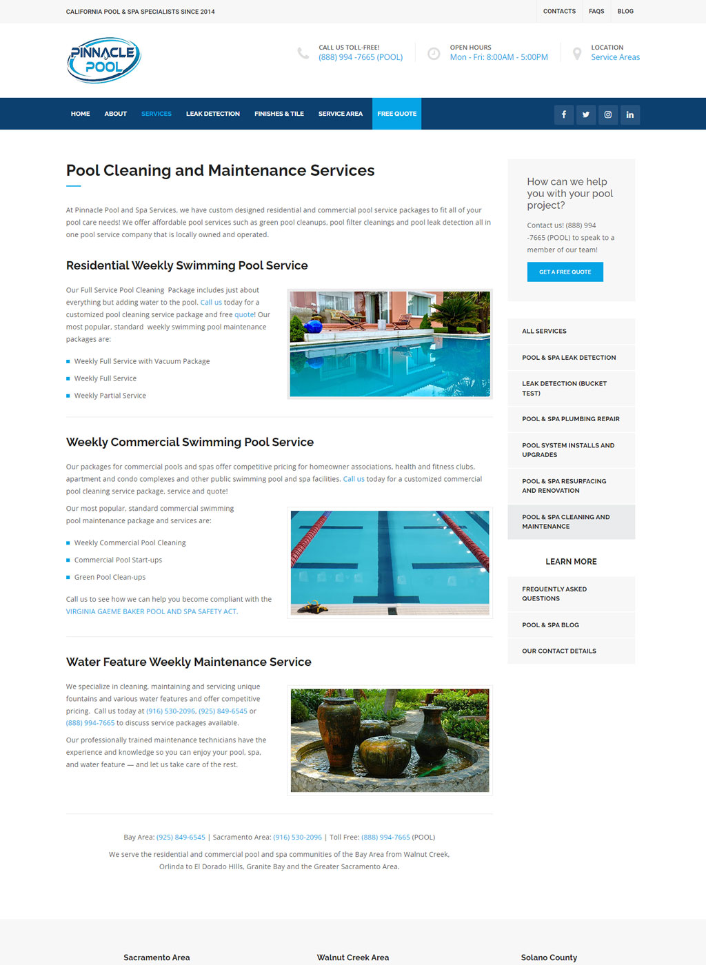 Website developed for Pinnacle Pool & Spa