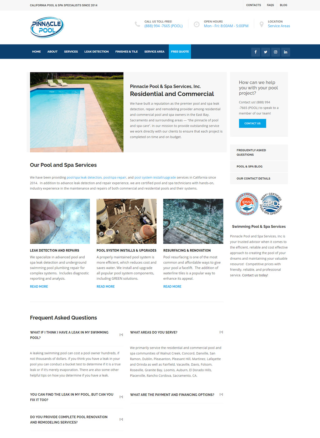 Website developed for Pinnacle Pool & Spa