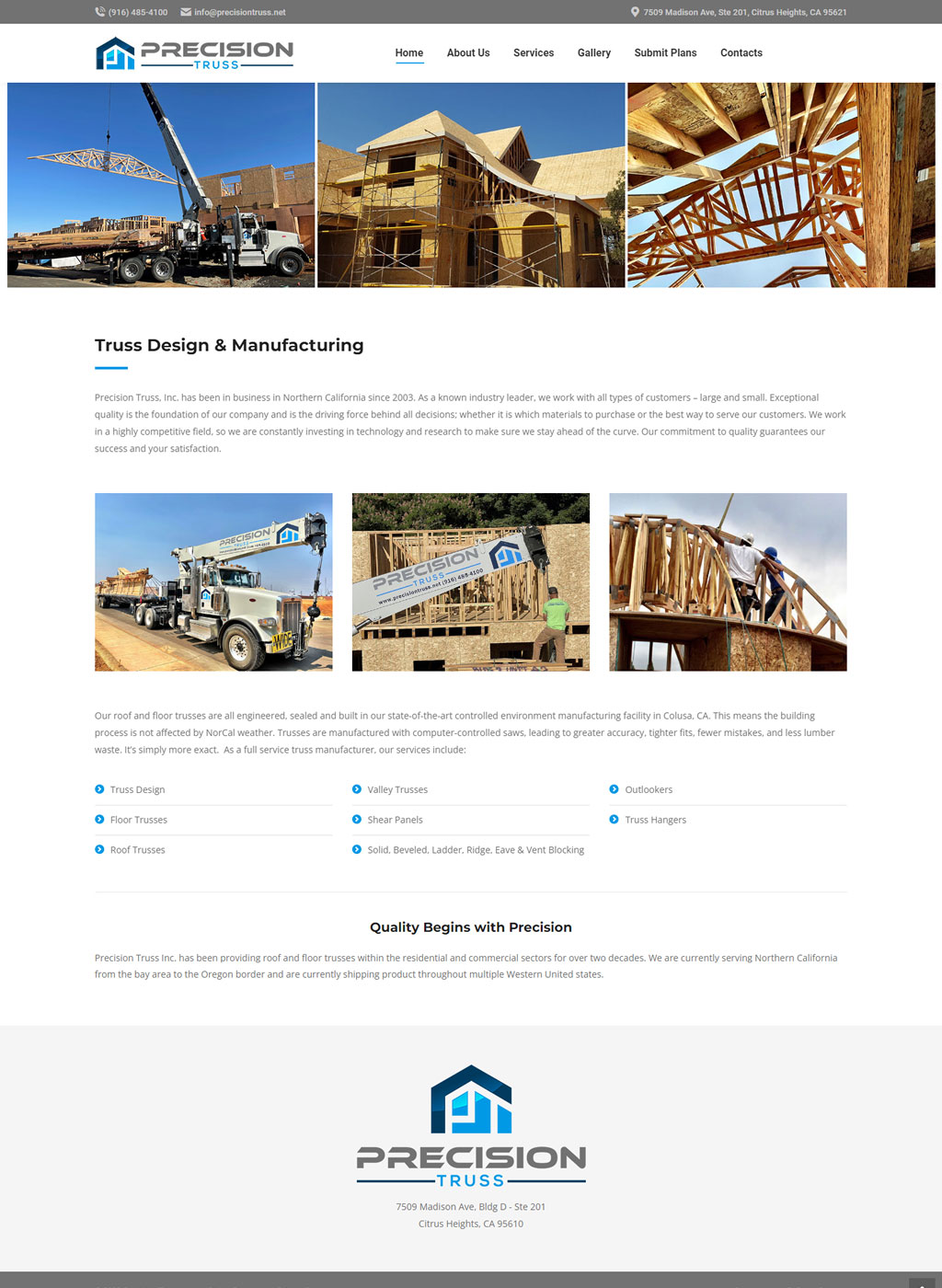 Website developed for Precision Truss