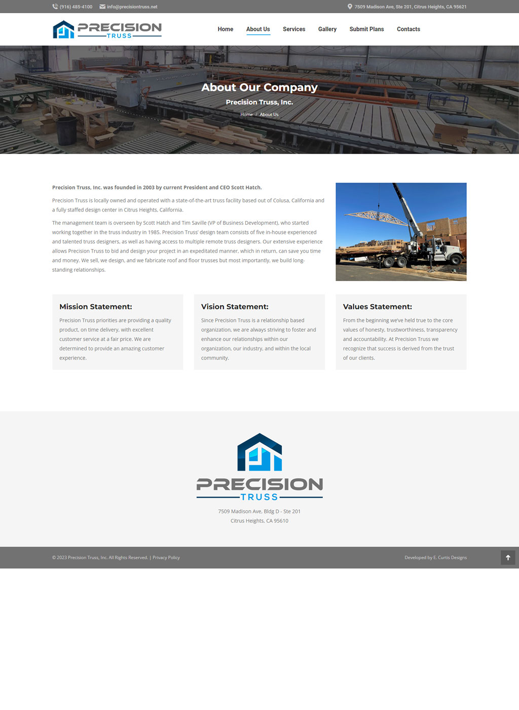 Website developed for Precision Truss