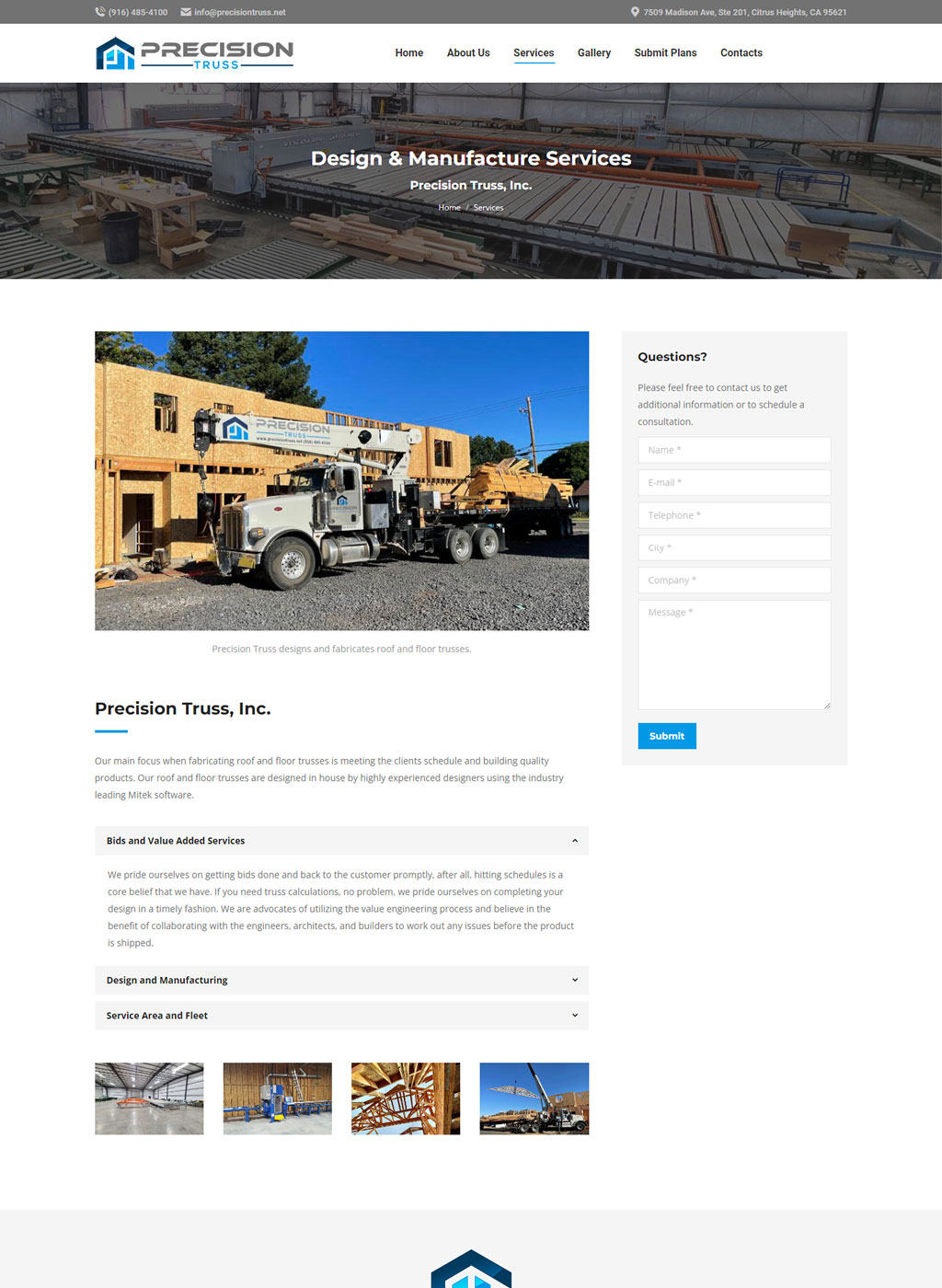 Website developed for Precision Truss