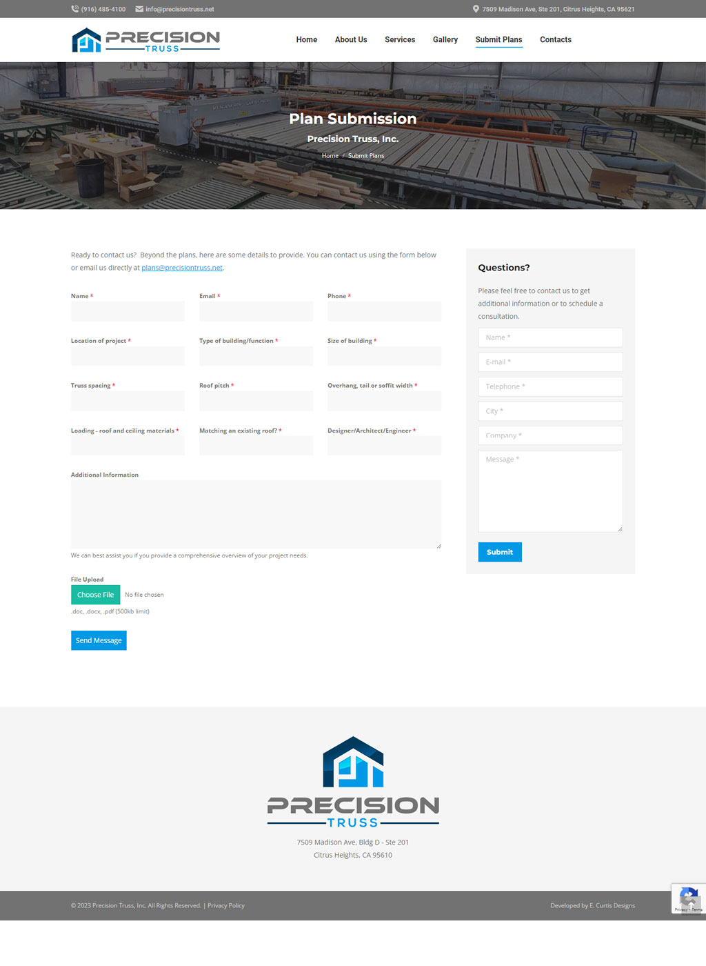 Website developed for Precision Truss