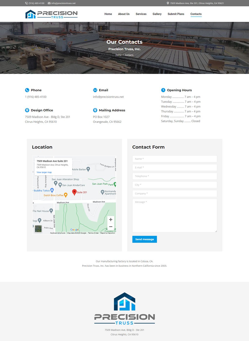 Website developed for Precision Truss