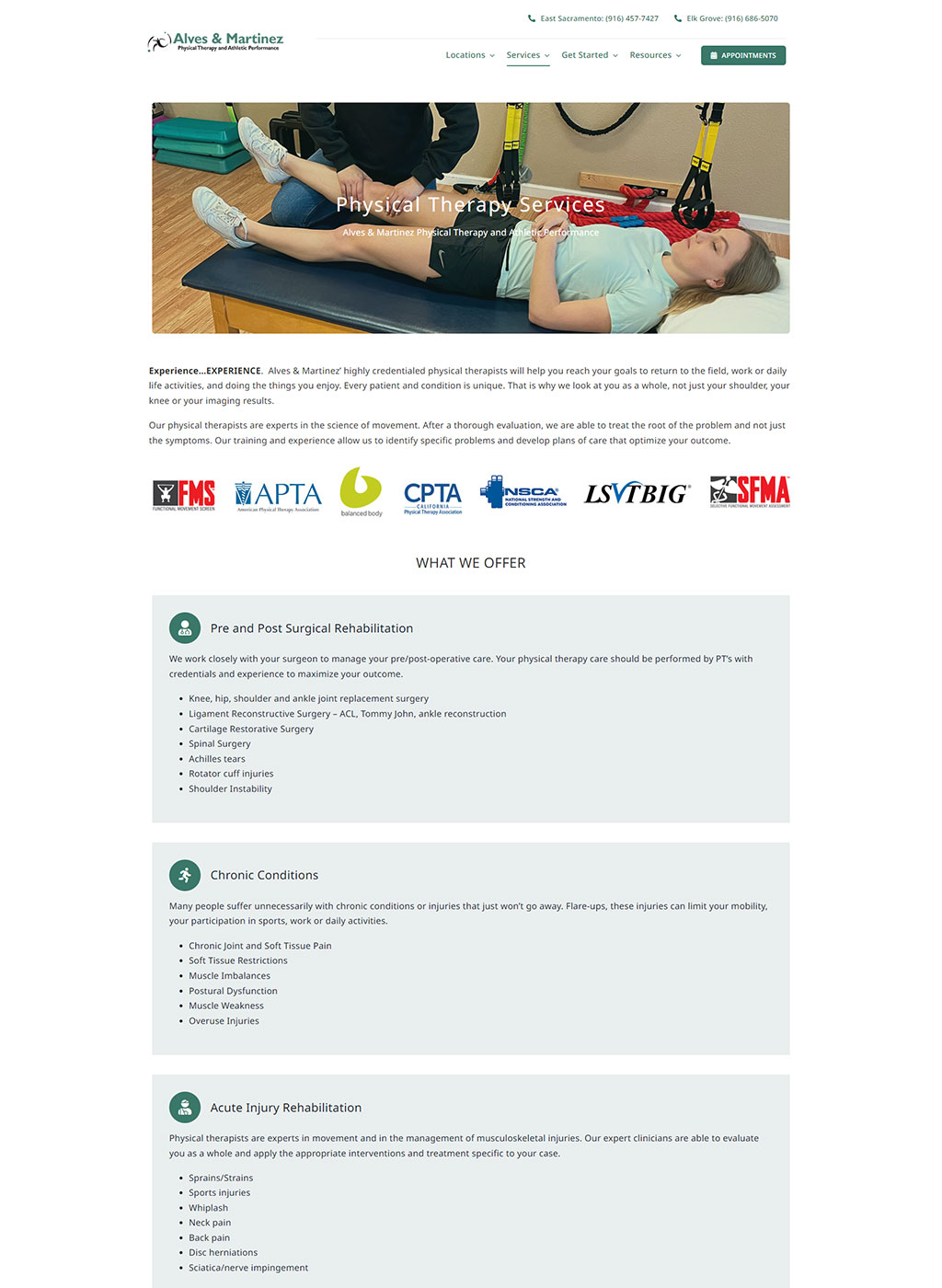 Website developed for Alves & Martinez Physical Therapy