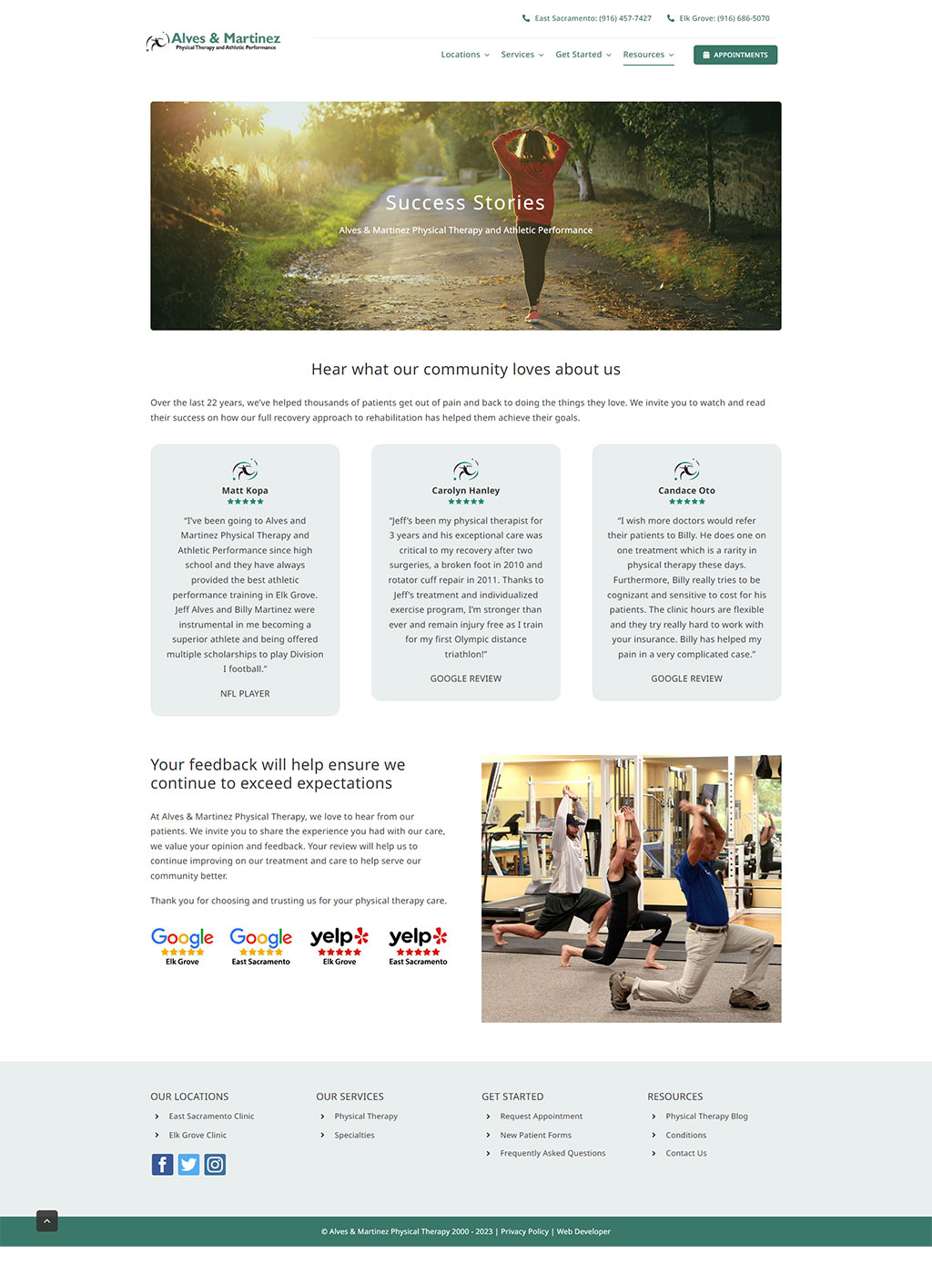 Website developed for Alves & Martinez Physical Therapy