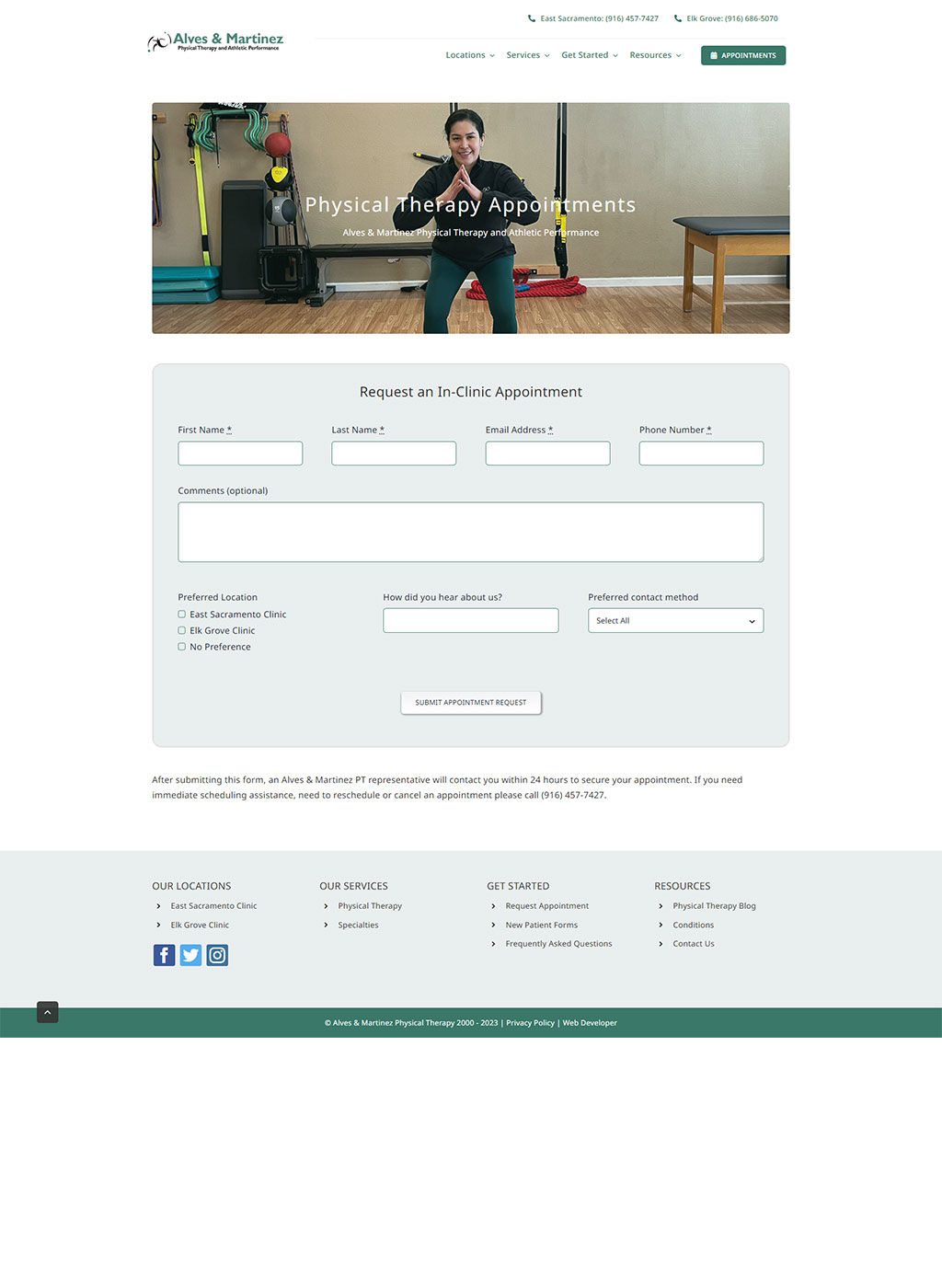 Website developed for Alves & Martinez Physical Therapy