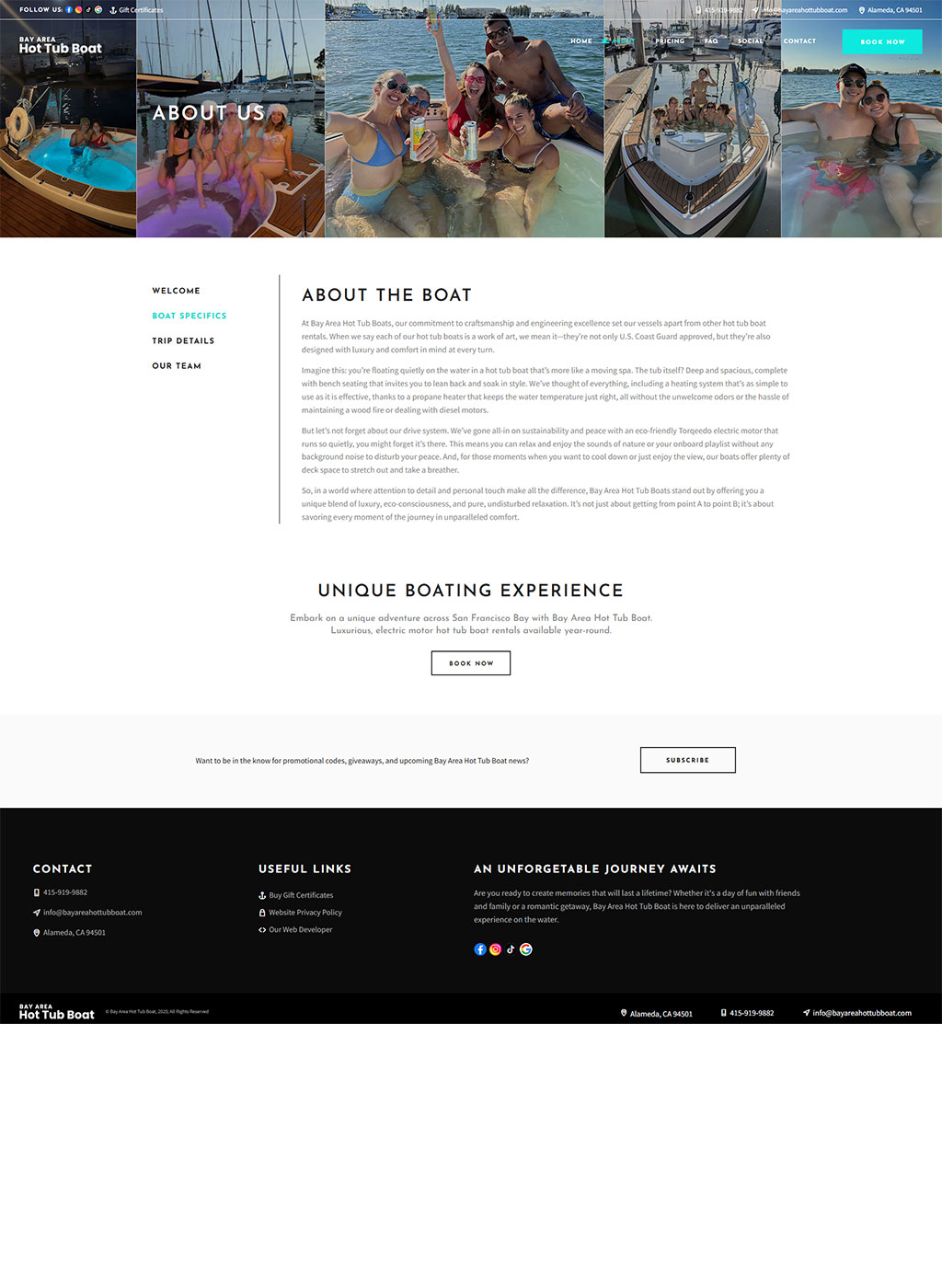 Website developed for Bay Area Hot Tub Boat