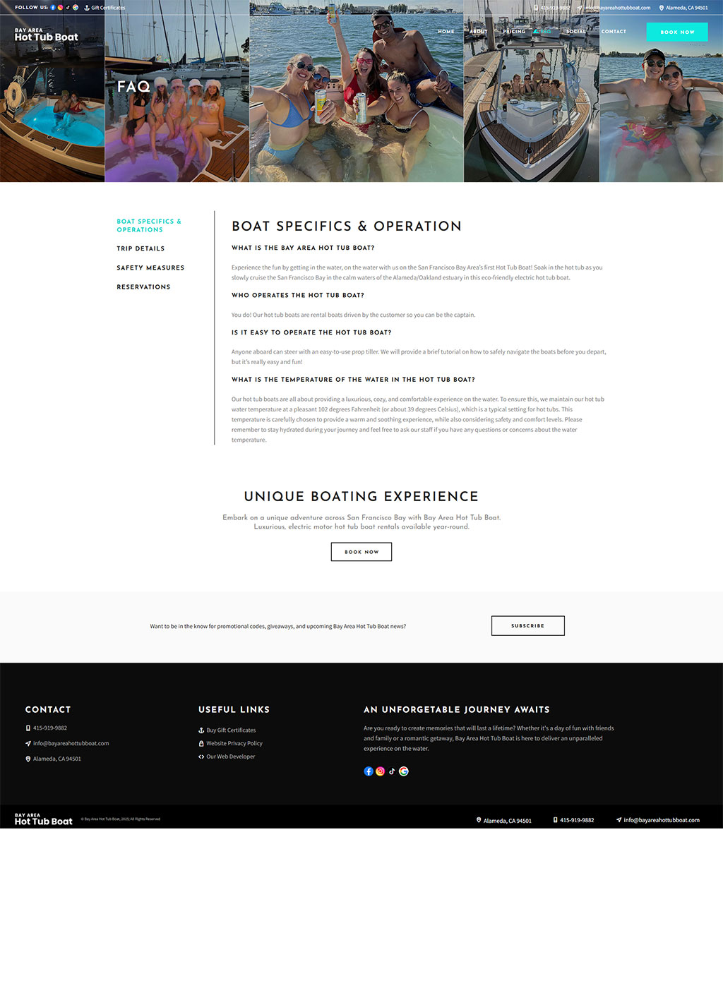 Website developed for Bay Area Hot Tub Boat