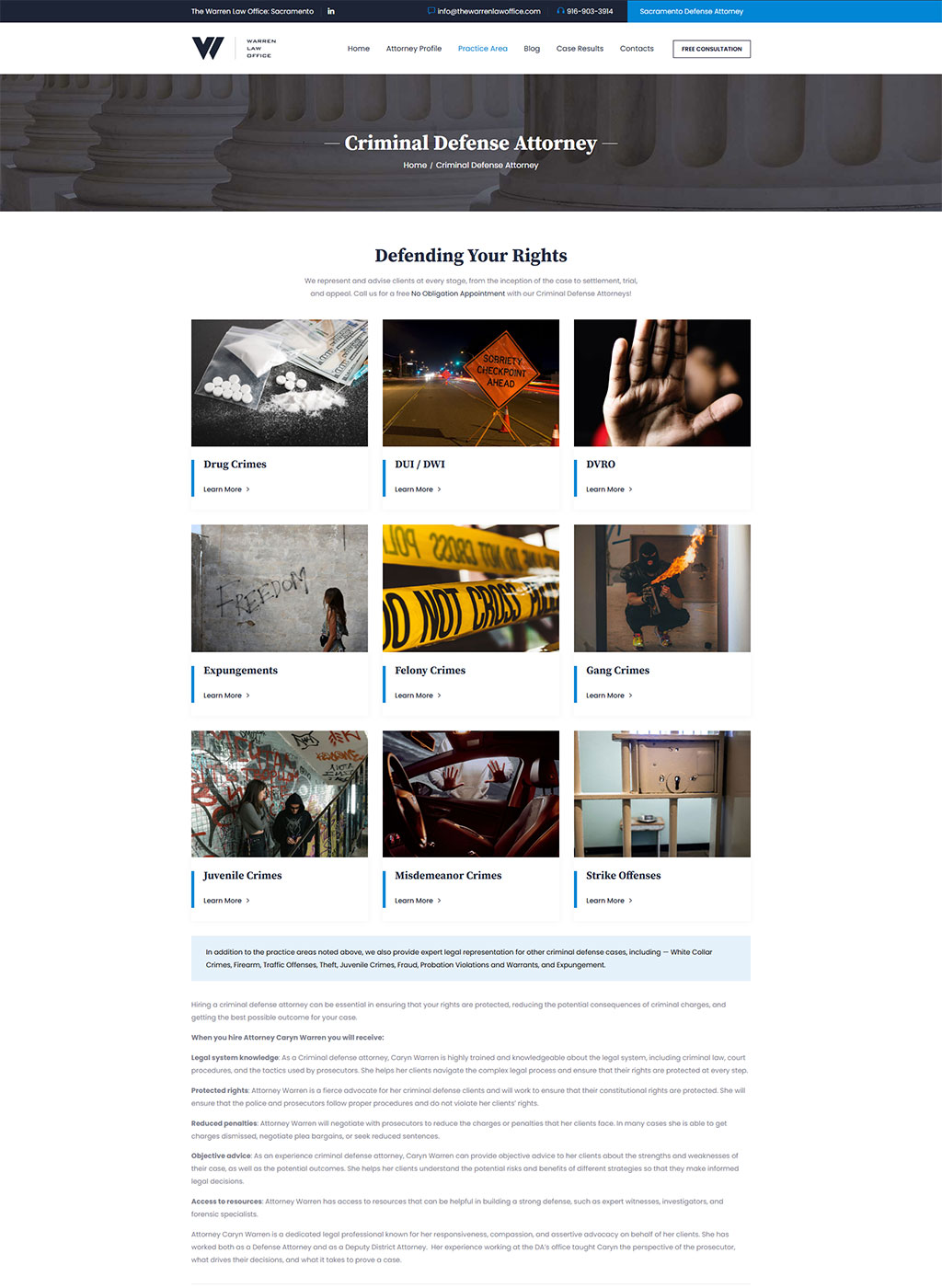 Website developed for the Warren Law Office