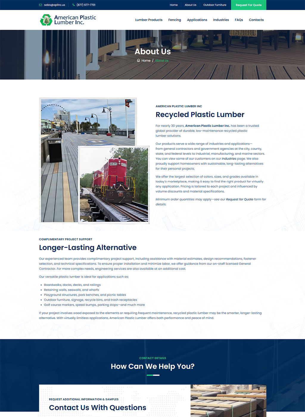 Website developed for American Plastic Lumber Inc