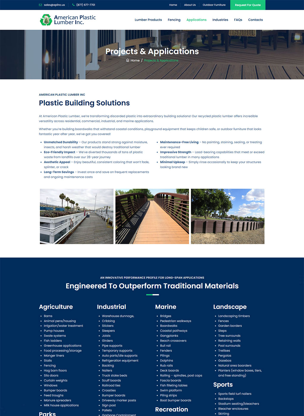 Website developed for American Plastic Lumber Inc
