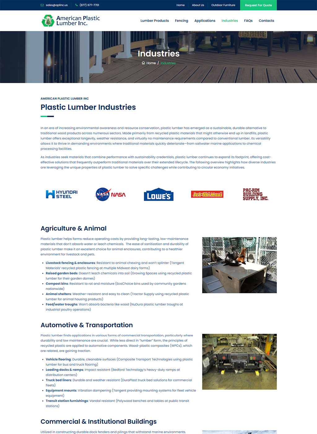Website developed for American Plastic Lumber Inc