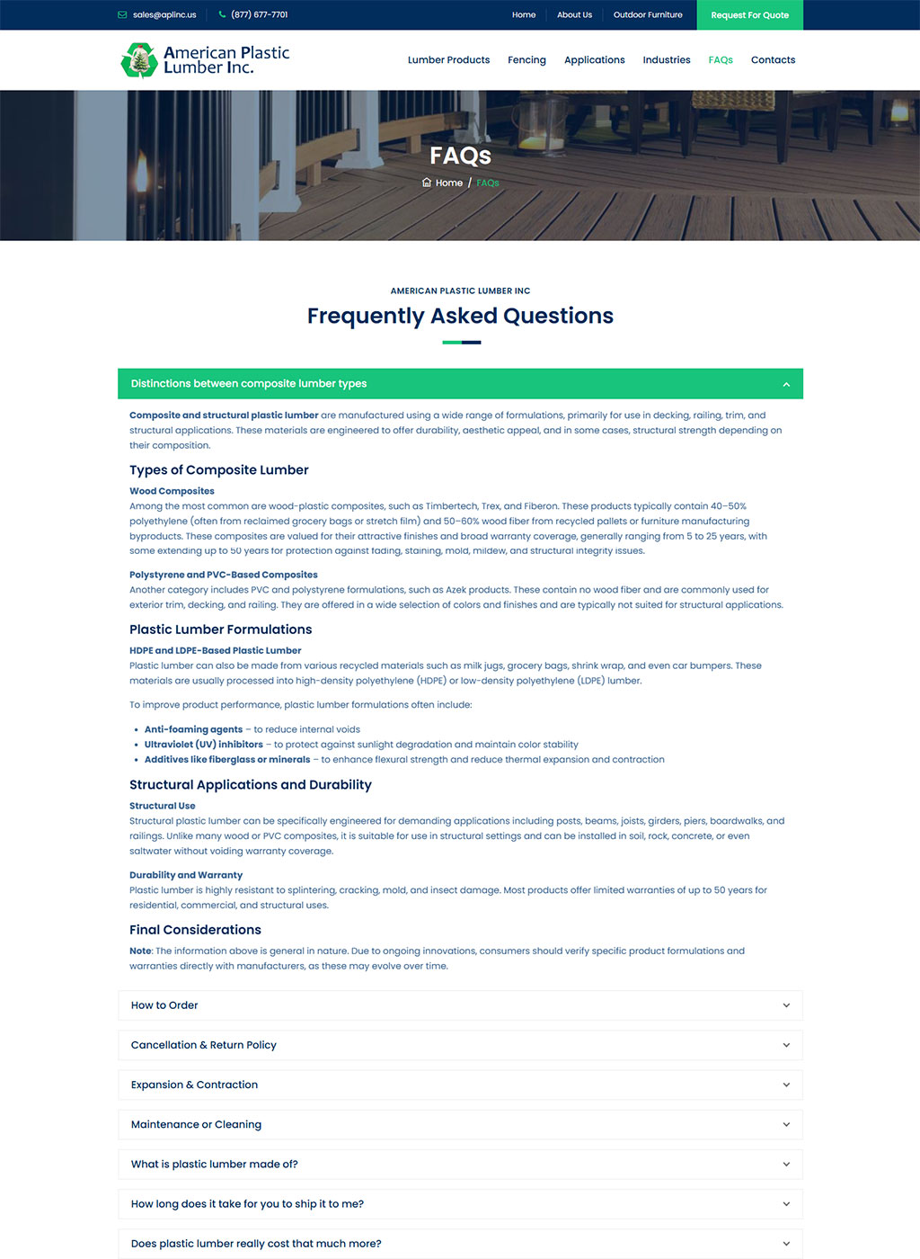 Website developed for American Plastic Lumber Inc