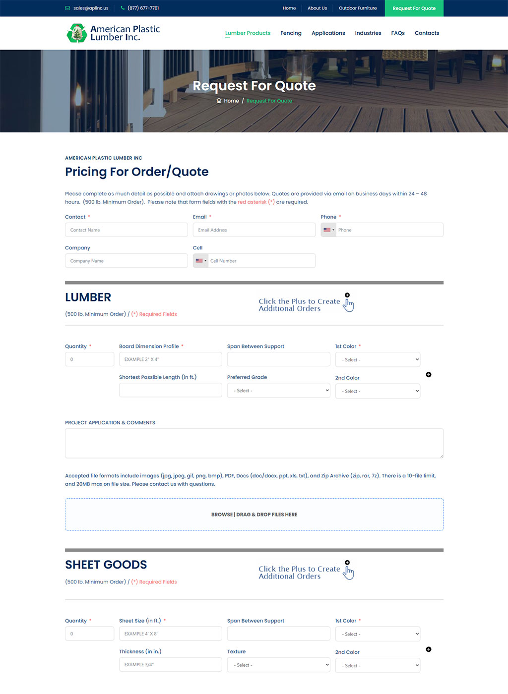 Website developed for American Plastic Lumber Inc
