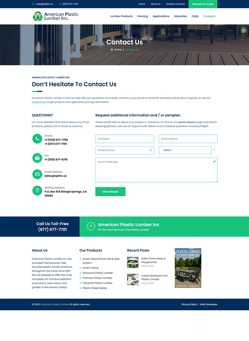Website developed for American Plastic Lumber Inc