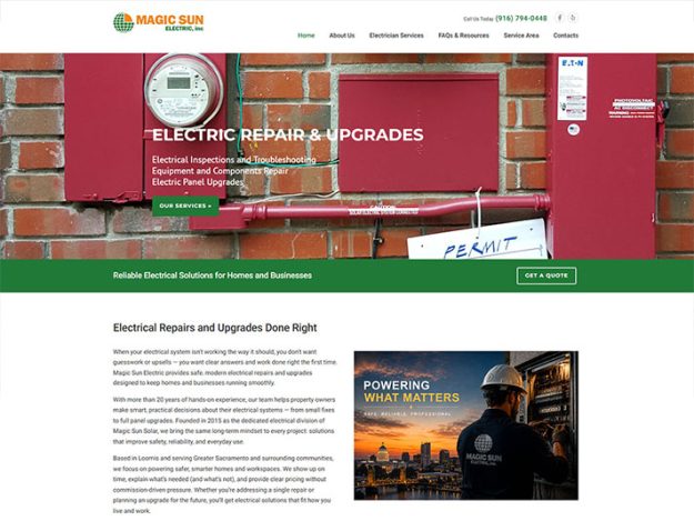 Website developed for Magic Sun Electric