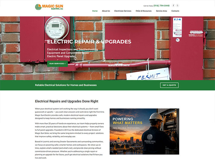 Website developed for Magic Sun Electric