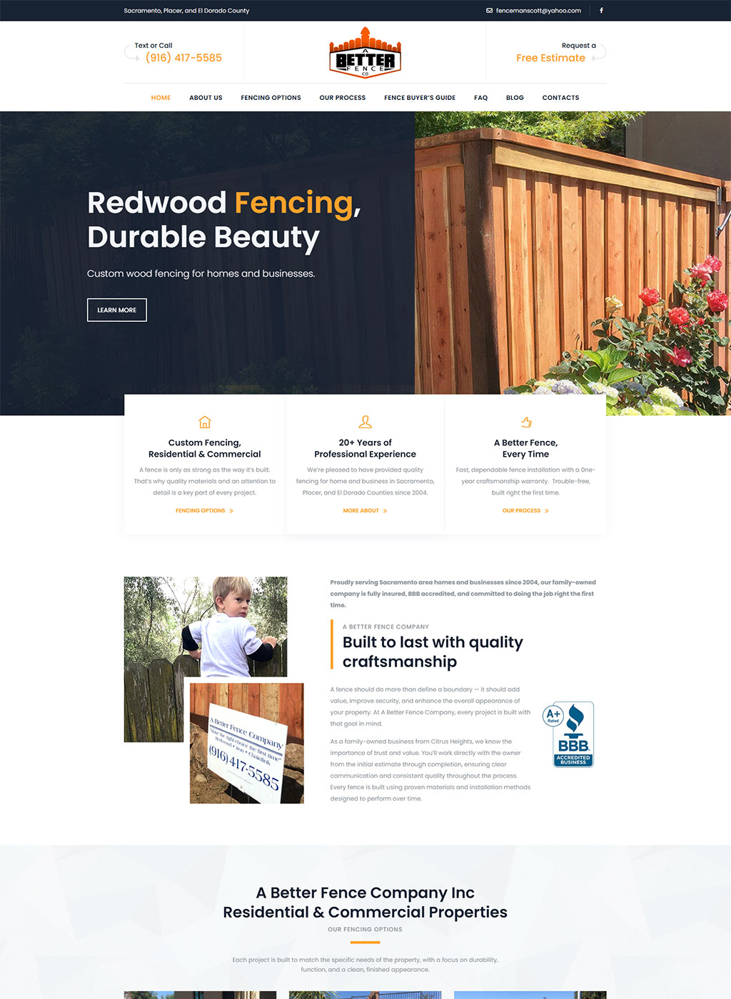 Website developed for A Better Fence Company