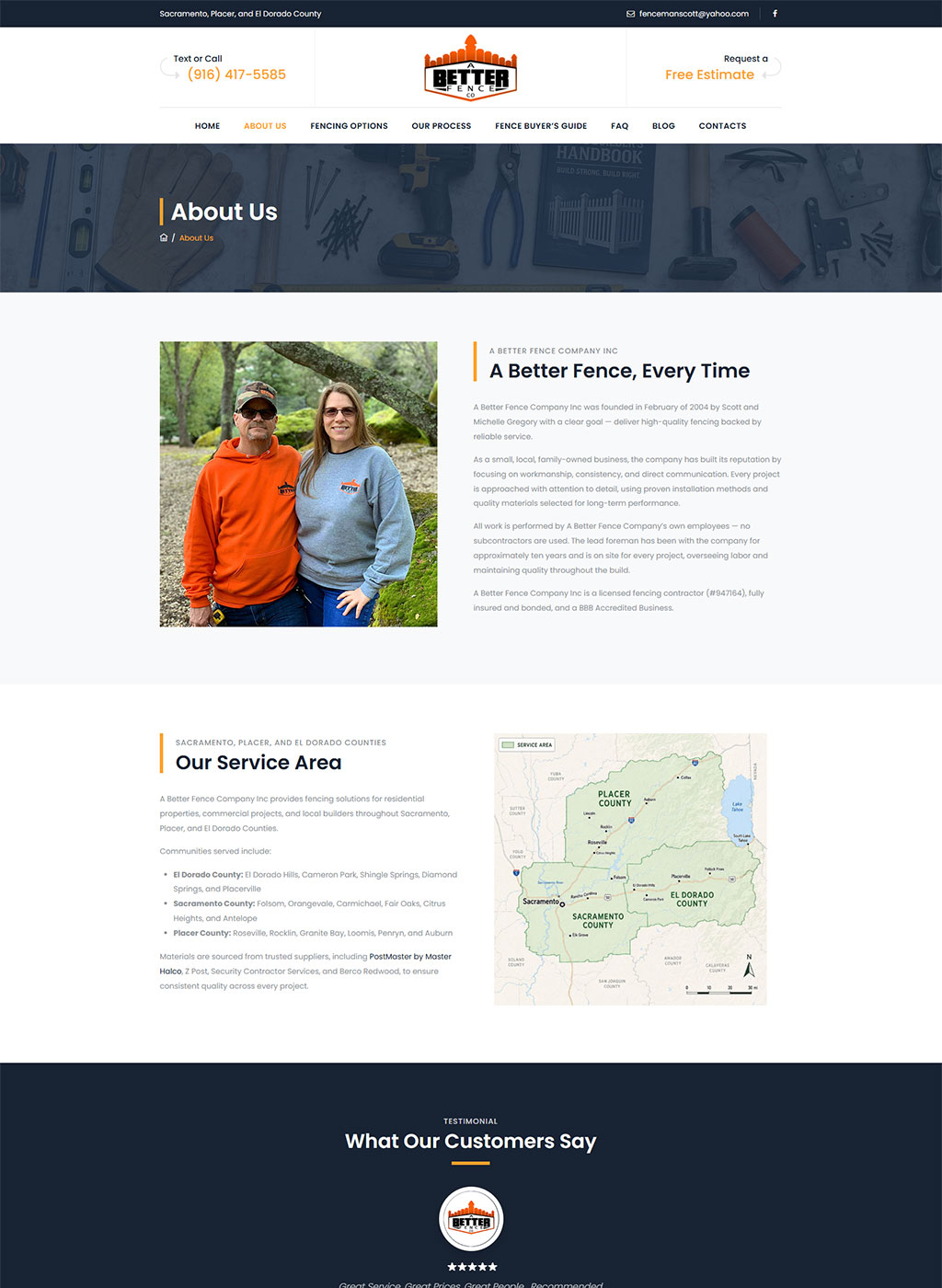 Website developed for A Better Fence Company