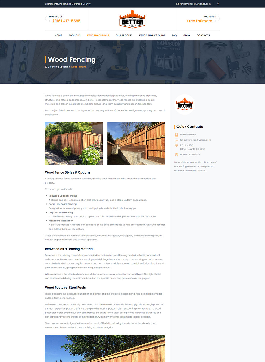 Website developed for A Better Fence Company